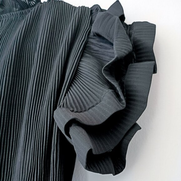 Banjul Women’s Black Pleated Ruffle Top Small – Lightweight Dressy Blouse - Picture 4 of 8